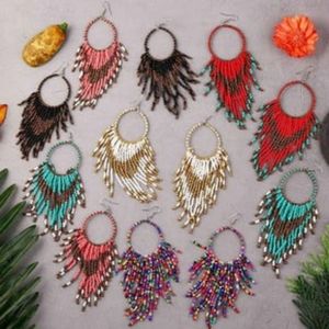Ethnic Style Colorful Beads Decor Tassel Earrings